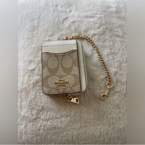 Coach Signature Beige and White Wallet with Gold Chain Bundle & SAVE